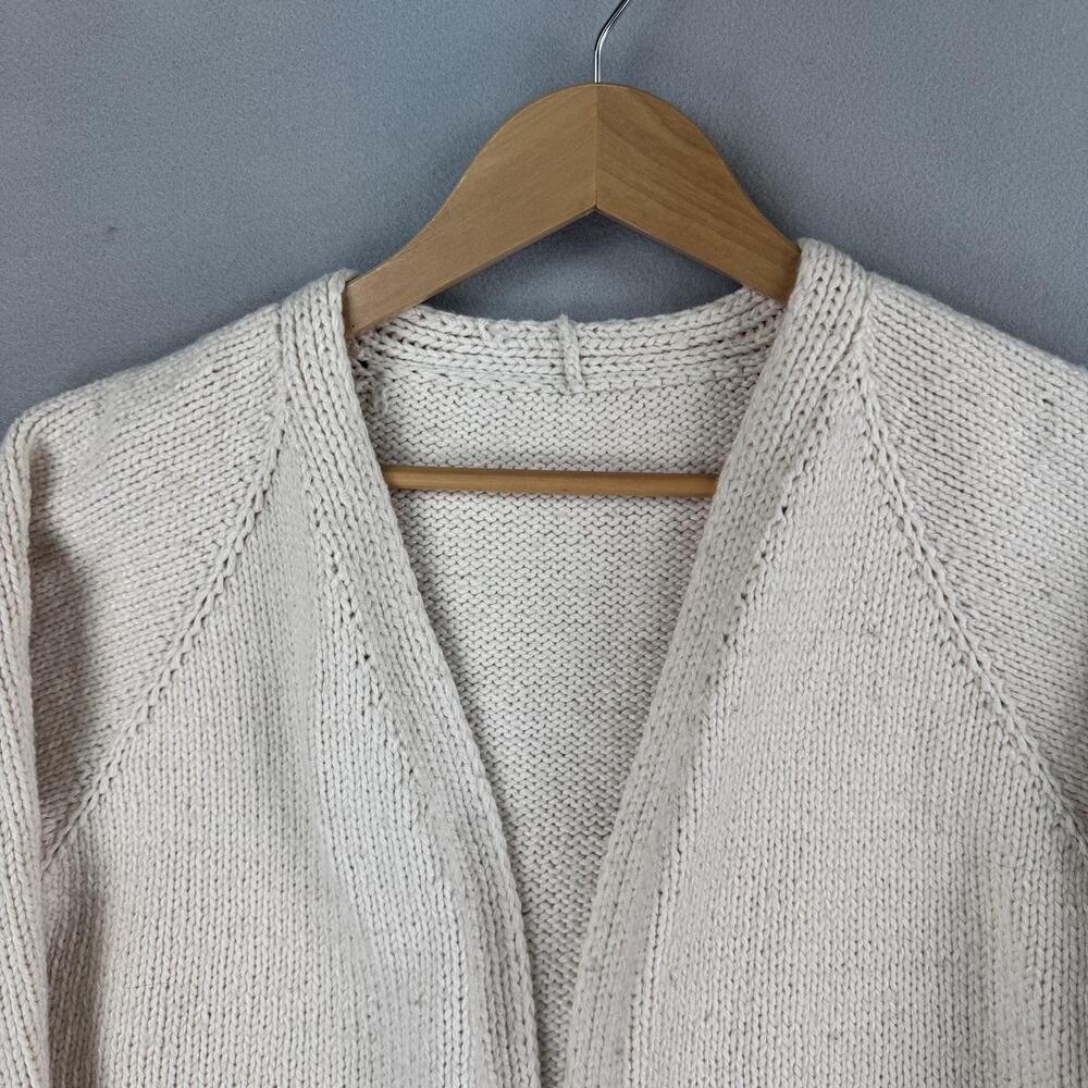 Handmade Sweater Cardigan Size Small White Open Front Knit Raglan Balloon Sleeve - Picture 2 of 6